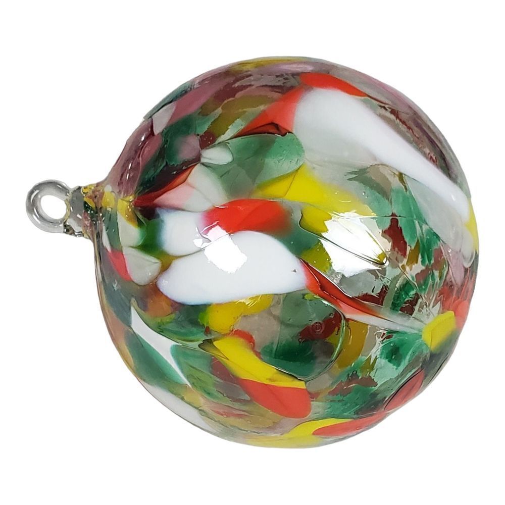 Glass Blown Ornament Christmas Tree Round Clear Red Green Decor Poland Handmade - Picture 4 of 9